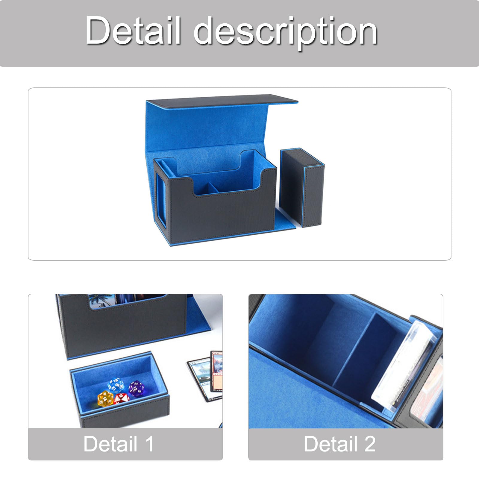 Aufbewahrungsbox aus PU-Leder für Sammelkarten, Brettspiele, mit Würfelablage, große Kapazität