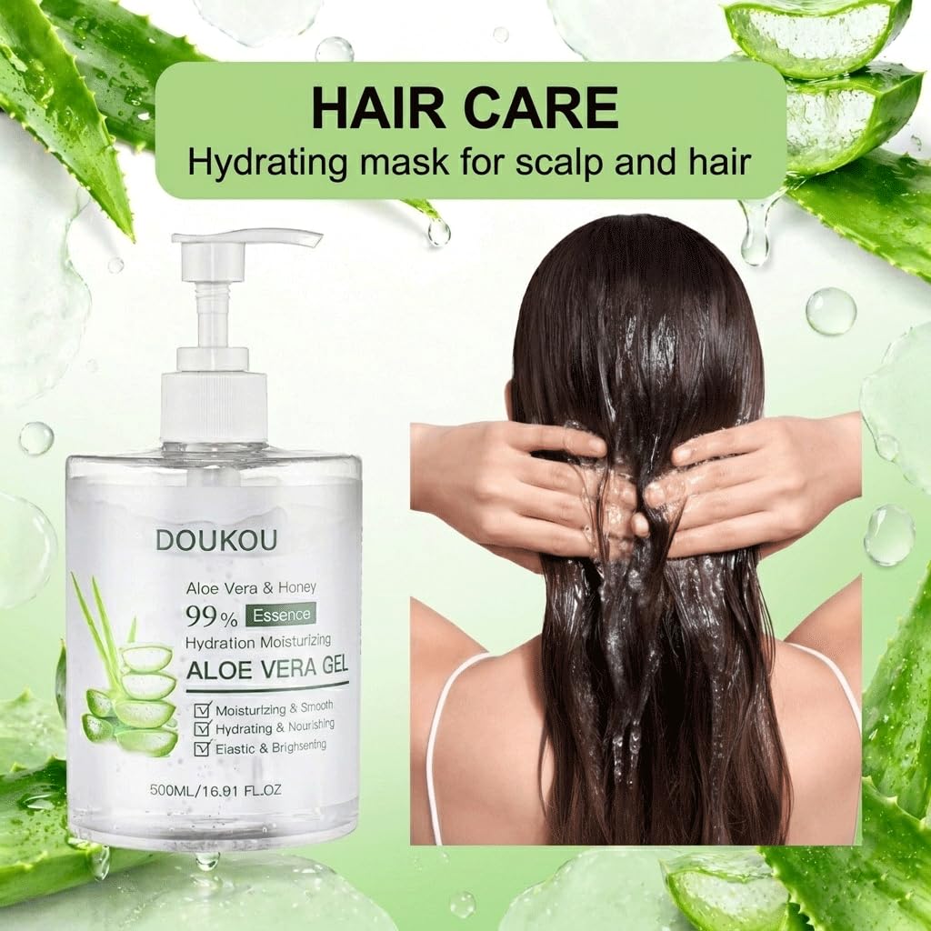 Organic Aloe Vera Gel 99% Pure Aloe, Works on Face, Body Hair Care, Ideal for After Suncare, Post Shave, Hydrating Moisturizing, Lightweight Non Sticky Formula, Family Pack Size, 16.9 fl oz, 500ml