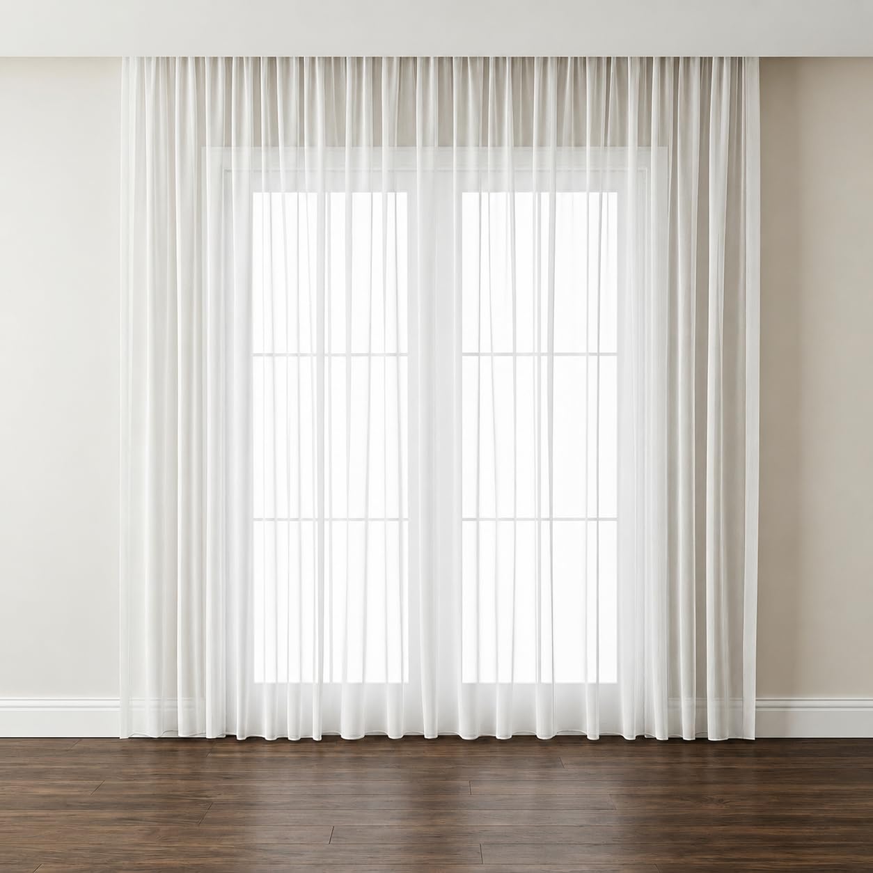 Generisch Weiße Voile-Gardine mit Kräuselband und Bleibandabschluss, Halbtransparenter Fertigstore, Lichtdurchlässiger Tüllvorhang für Wohnzimmer, Schlafzimmer und Küche (HxB 245x300 cm)