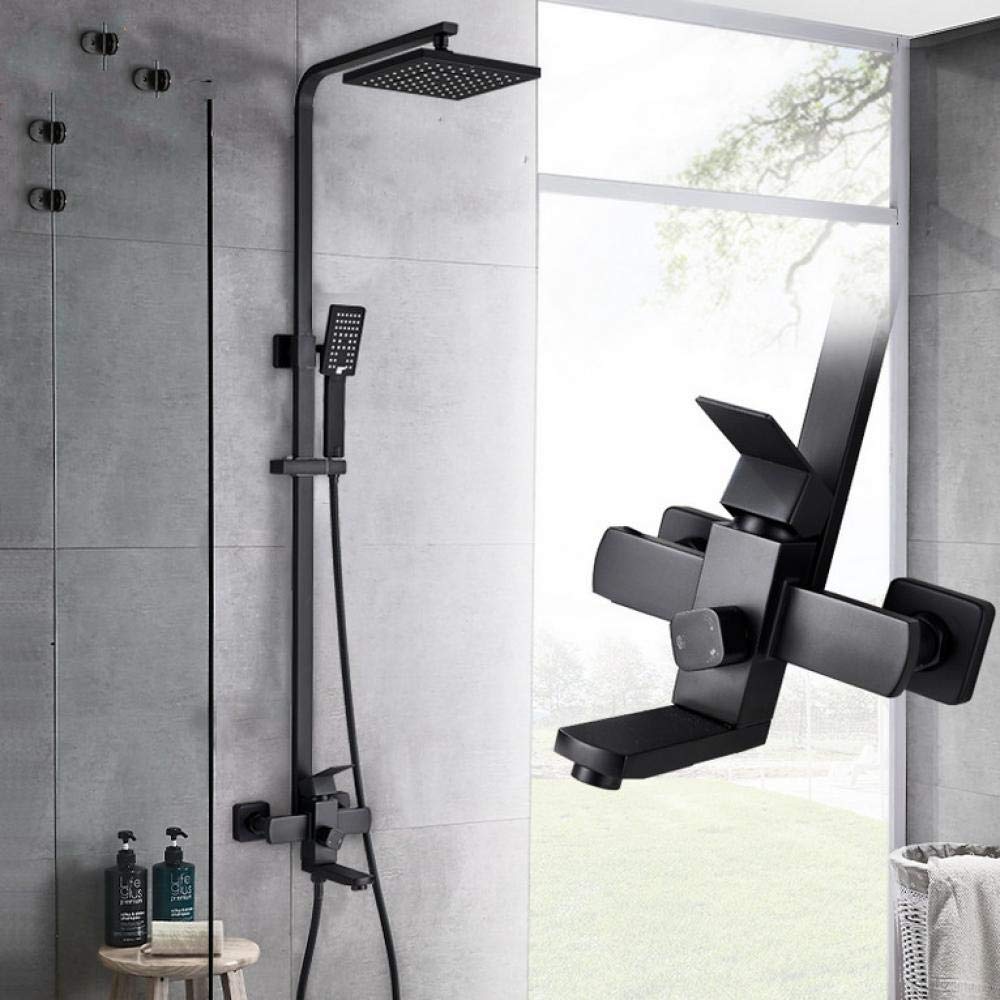 Yniyujkl Black Bathroom Shower Faucet Set Matte Wall Mount Rainfall Shower Mixer Tap Bathtub Shower Mixer Tap 3-Way Shower Mixer