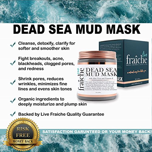 Live Fraiche Organic Dead Sea Mud Mask Facial & Body Cleanser- 8.8Oz -Fight Breakouts Acne Blackheads & Reduce Pores/Lines/Wrinkles - Pure & Natural To Tighten & Tone See Clearer Brighter Younger Skin #TOP4
