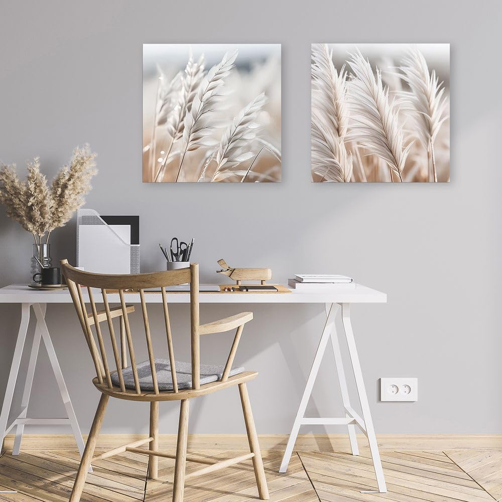 artissimo Bild aus Glas 50x50 cm Natur Pampasgras hell beige AG5571A – modernes Glasbild Wandbild Quadratisch, Wanddeko Wohnzimmer, beige, boho skandinavisch