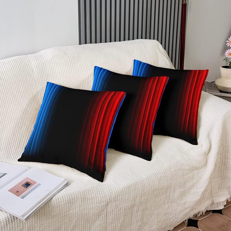 Miniatura 4 de jejeloiu Funda de cojín geométrica abstracta degradada, funda de cojín a rayas azules, negras y rojas para decoración del hogar, sala de estar,