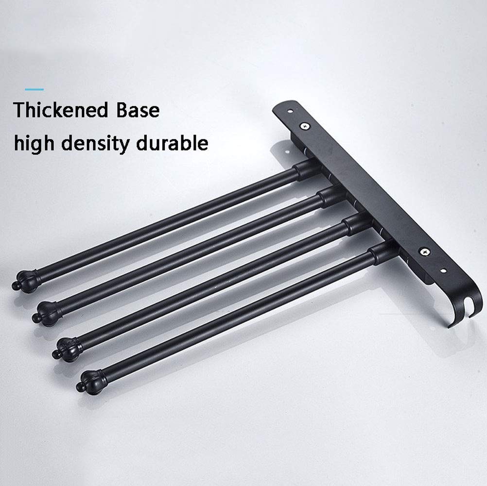 Soporte para toallero montado en la Pared, 180 Giratorio, toallero de Acero Inoxidable 304 para baño, toallero Multicapa con 2 Ganchos, Negro, 4 Capas (Negro, 5 Capas)