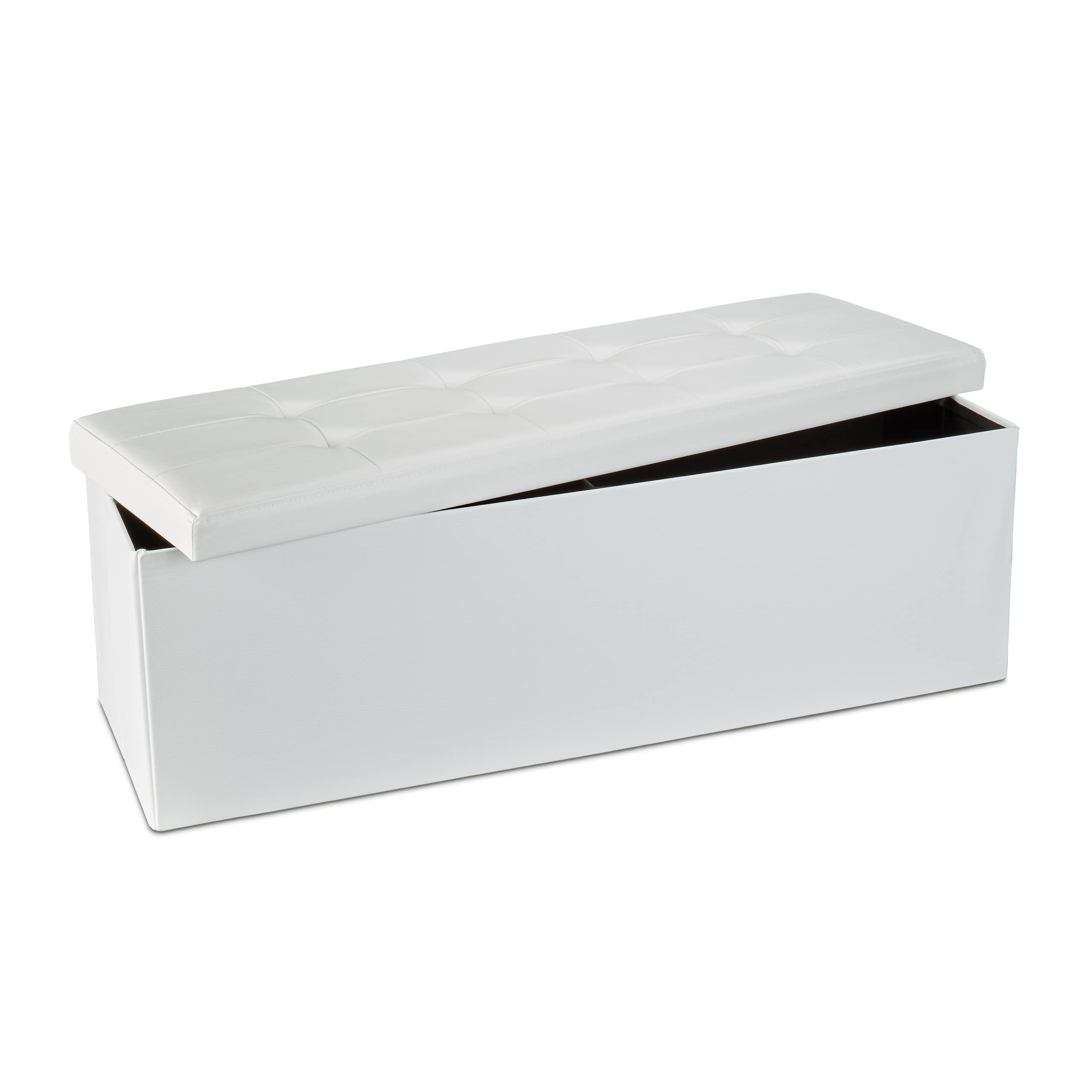 Relaxdays Cassapanca Pieghevole, Sgabello Pouf, Cassa Panca, con Coperchio, HxLxP: 38 x 114 x 38 cm, Baule, Bianco