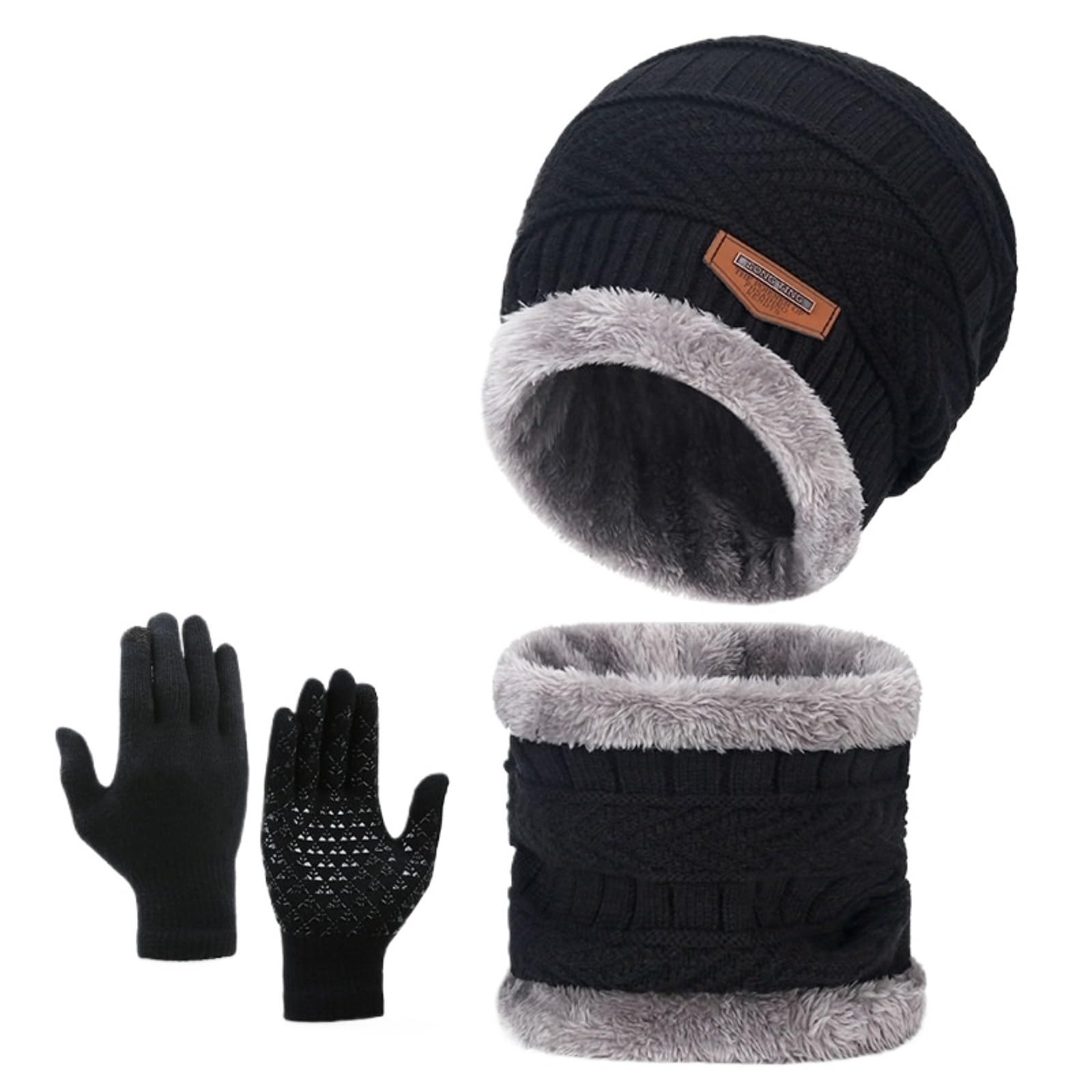 Set bonnet écharpe gants Ensemble D'hiver Trois Pièces : Écharpe, Bonnet, Gants Et Tricot Chaud hiver