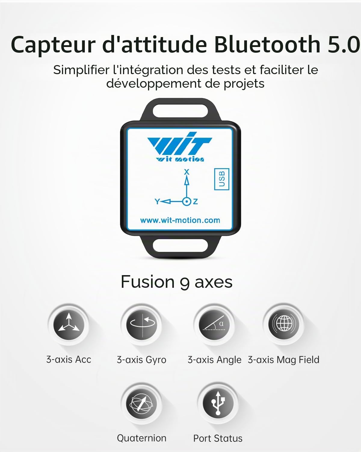[Bluetooth 5.0 Beschleunigungssensoren] WT901BLECL 9-Achsen-Neigungssensor, 3-Achsen-Beschleunigungsmesser + Gyroskop + Magnetometer + Neigungsmesser, IMU-Sensor MPU9250-Modul Motion USB