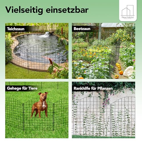 NewHabitat | 10x Teichzaun Steckzaun aus Metall, Grün, 78cm - Erweiterbares Zaunset für Garten, Teich, Pool und Tiergehege