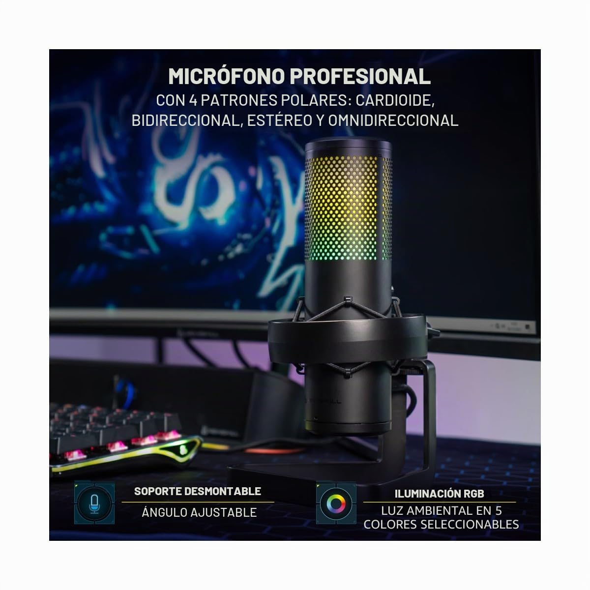 NEWSKILL Apholos Pro Micrófono Micrófono RGB Condensador 4en1
