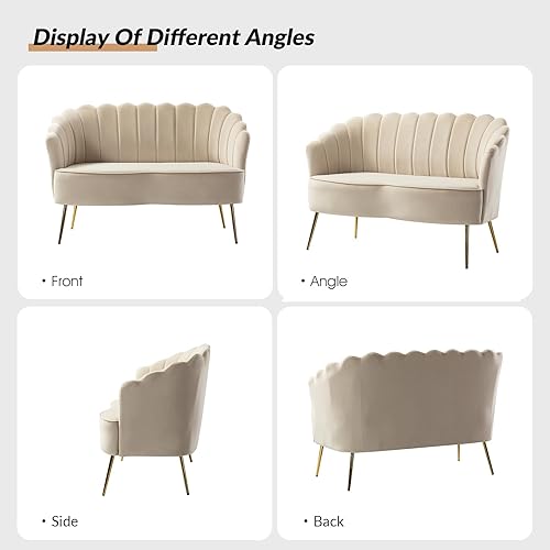 Miniatura 190 de HULALA HOME Moderno sofá biplaza de terciopelo con respaldo en forma de flor, cómodo sofá tapizado de 2 plazas con patas de metal dorado, sofá