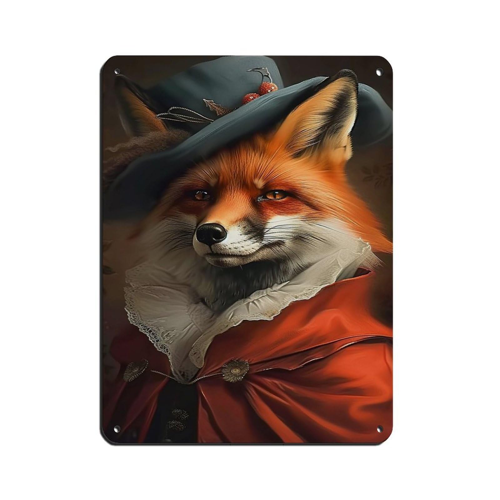 Lxwnze 30L X 40W Cm Vintage Renaissance Fox Portrait Painting Poster Tin Sign Vintage Metal Pub Club Cafe Bar Home Wall Art Decoration Poster Retro 12X16inch(30X40cm)