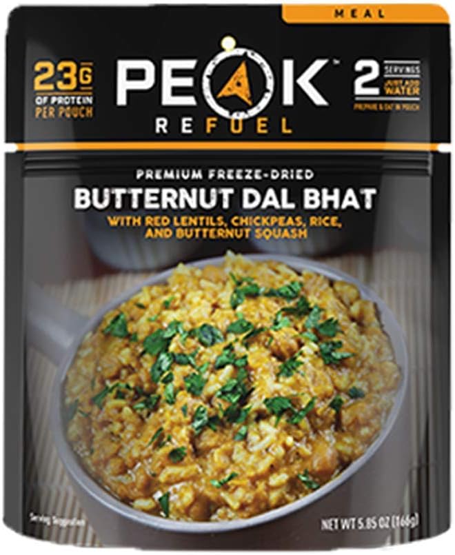 Peak Refuel Butternut Dal Bhat | Freeze Dried Backpacking and Camping Food | Amazing Taste & Quality | High Protein | Real Meat | Quick Prep (2 Serving Pouch)