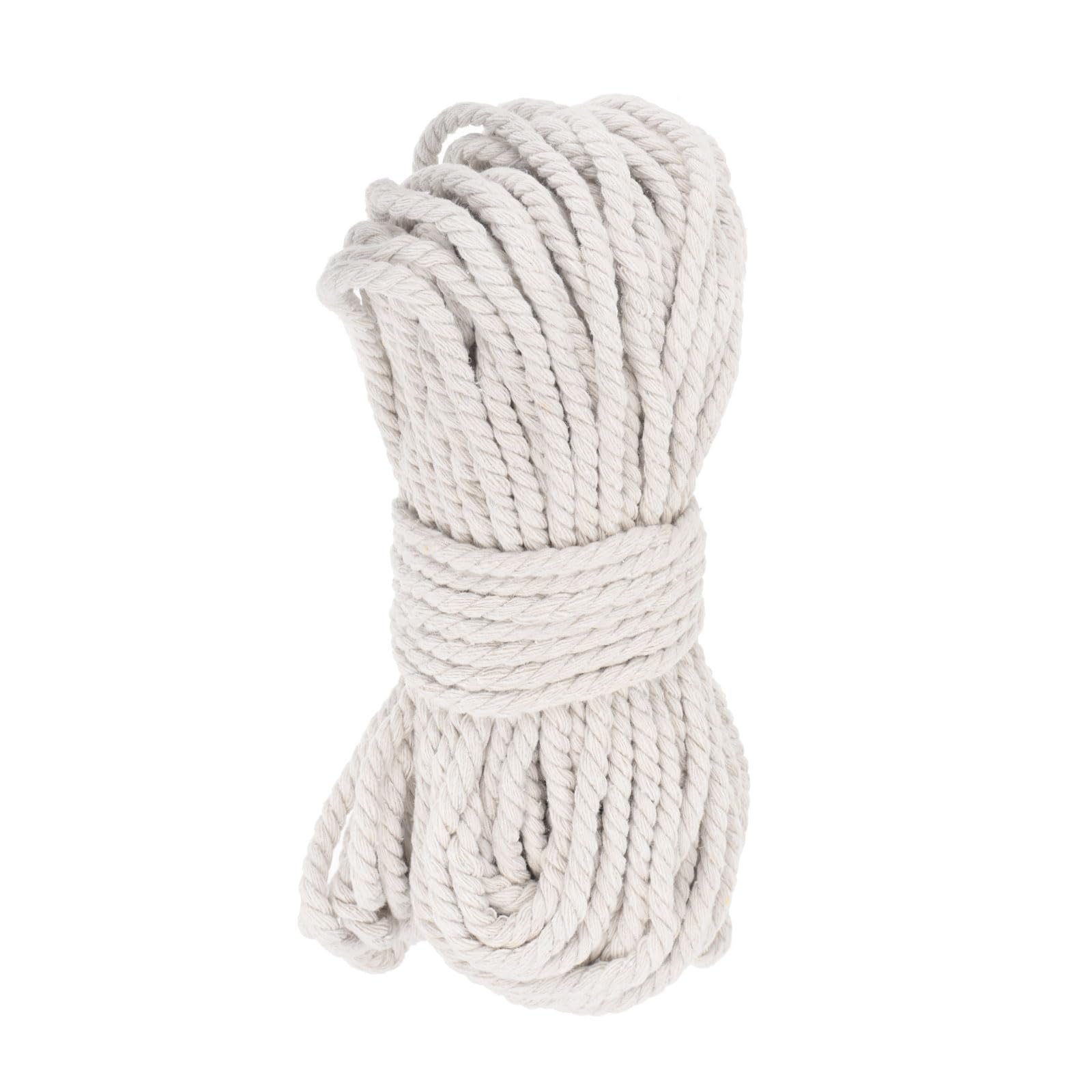 Rebower 0.3 Inch 98 Feet Macrame Cord, Cotton Cord Rope String 3 Strands Twisted Braided Thick Macrame Cord [for Crafts Wall Plant Hangers] - White Beige