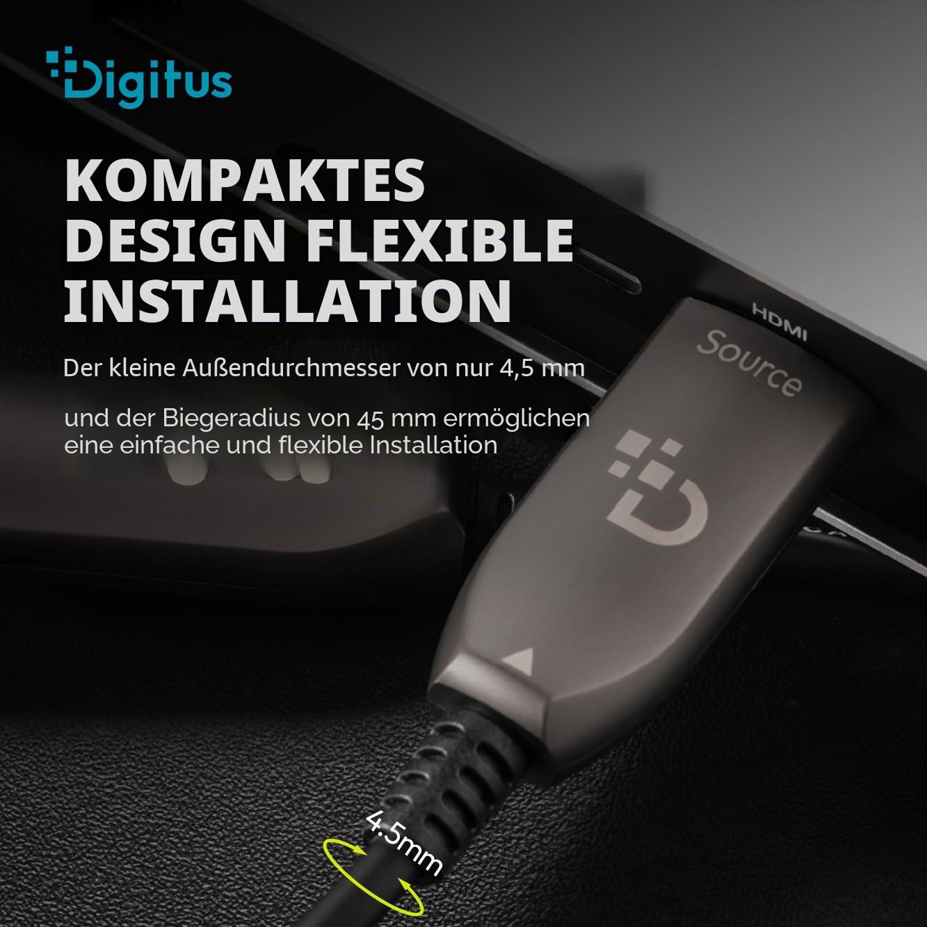 DIGITUS Glasfaser HDMI-Kabel – 15 m – UHD 8k 60Hz 4k 120Hz – HDMI 2.1 | 48 Gbps – eARC, HDR, HDCP 2.2, CEC – AOC Hybrid-Kabel – vergoldete Kontakte – HDMI-Glasfaserkabel – Schwarz