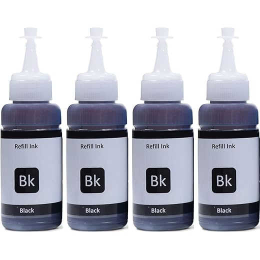 Inkclub Compatible Refill Black Ink for EpsonL220, L100, L110, L130, L200, L210, L300, L310, L350, L355, L360, L361, L365, L380, L385, L405, L455, L485, L550, L555, L565, L1300-70ml x 4(280 ml)