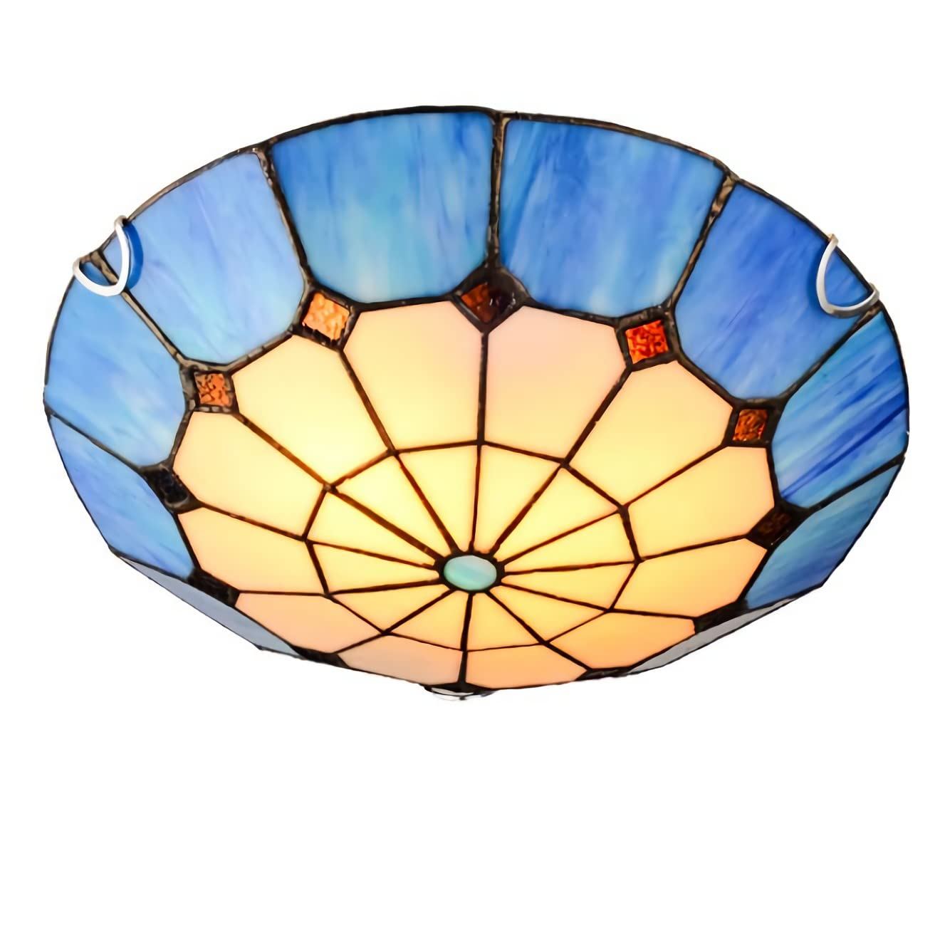 YNIYUJKL Led Ceiling Light Flush Mount,Tiffany-Style Stained Glass Led Ceiling Lamp, Dimmable Vintage Mediterranean Chandelier For Living Room, Bedroom, Kitchen, Bathroom, Bl,Dimmable-30cm