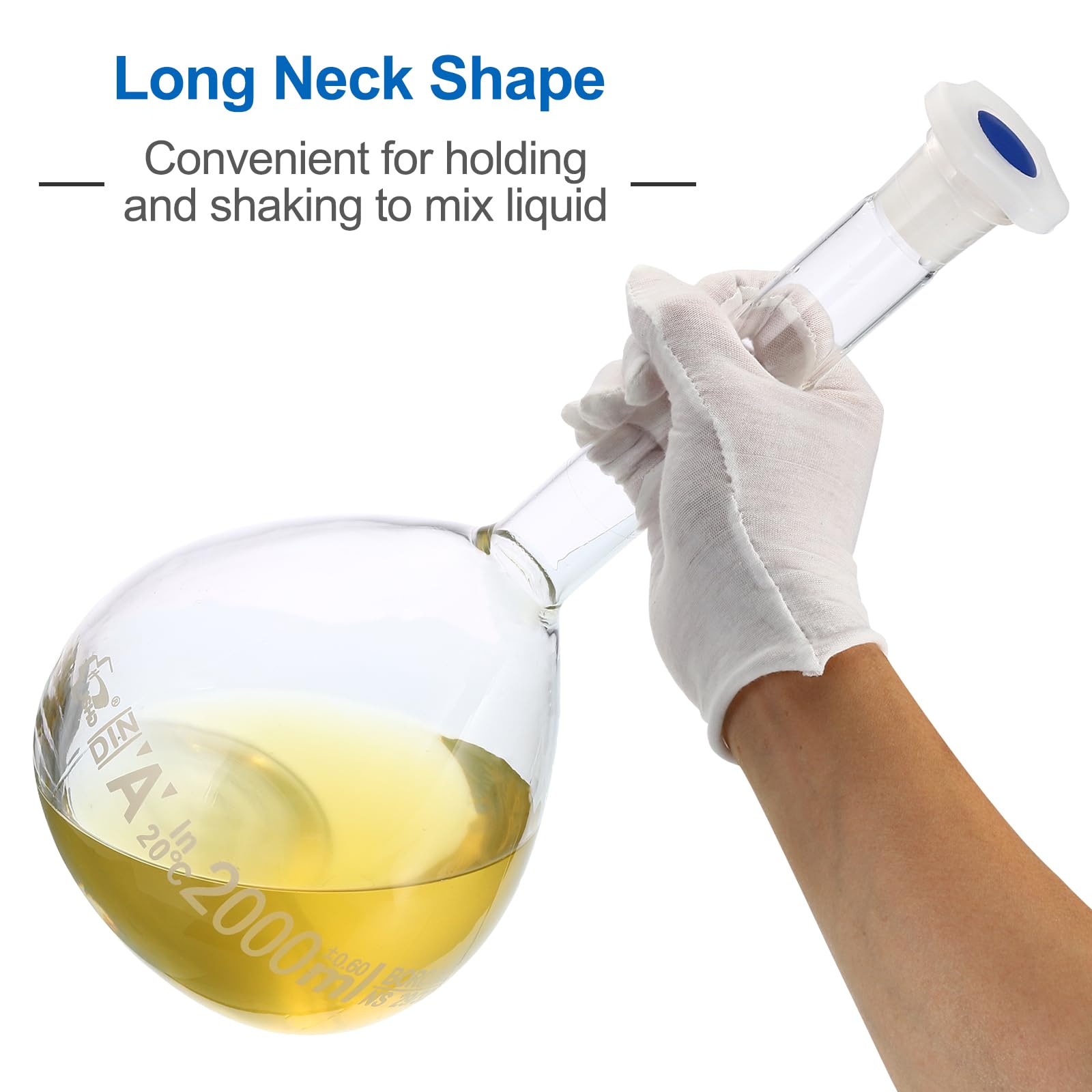 PATIKIL Matraccio Tarato 2000ml Matraccio Graduato 3.3 Vetro Borosilicato Graduato Volumetrico Misura Flacone con Spina Tappo Tolleranza 0.6ml per Laboratorio Esperimento Trasparente