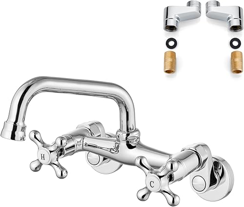 Vista 37 de Airuida Grifo de cocina de níquel cepillado para montaje en pared, boquilla de 8 pulgadas, montaje en pared, grifo de fregadero de lavandería