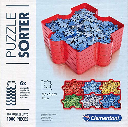 Clementoni Puzzle Sorter - Sort & Stack Jigsaw Puzzle Accessory - Sturdy and Easy to Use Plastic Puzzle Shaped Red Sorting Trays for Puzzles Up to 1000 Pieces