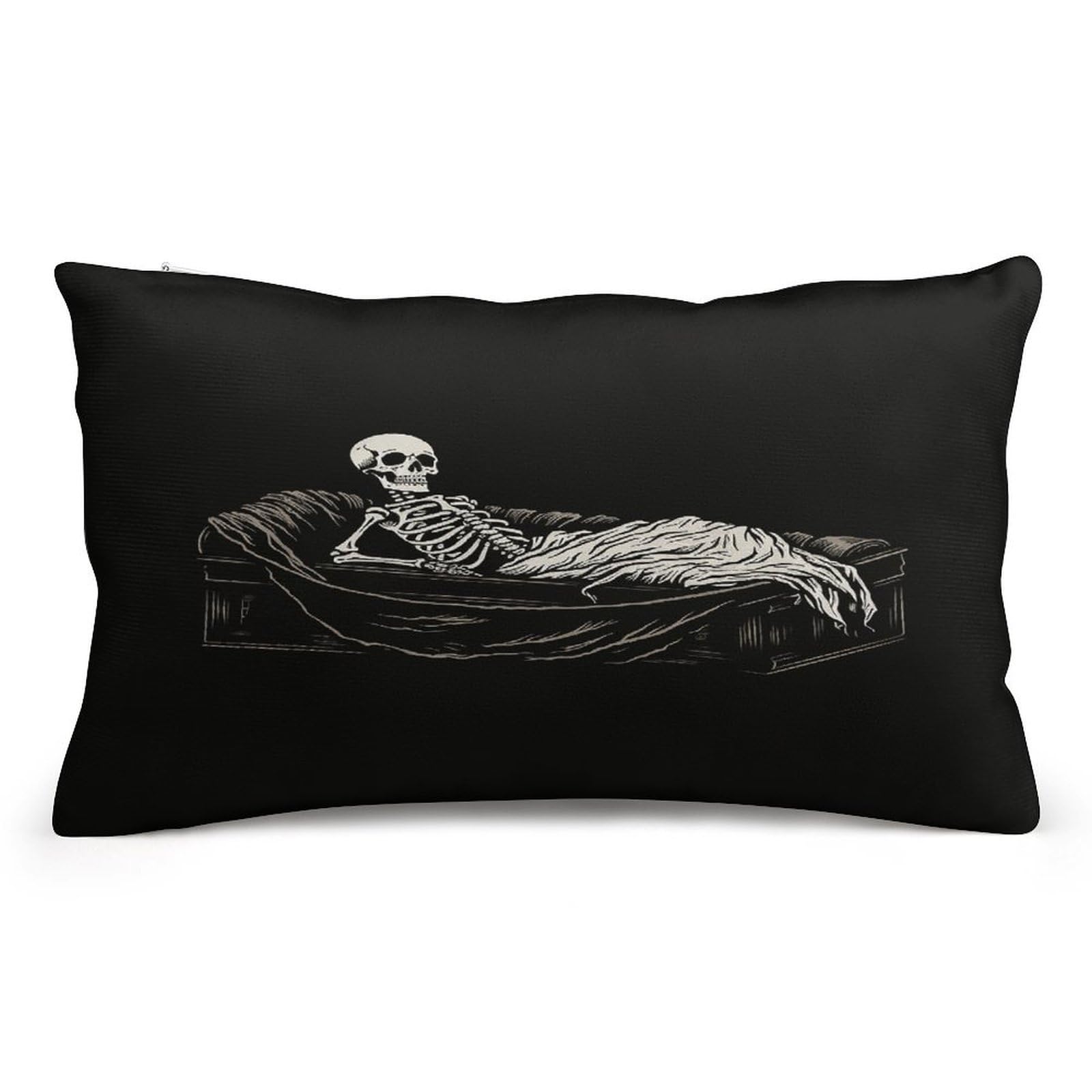 Wsoihfec Style Skeleton In The Coffin Throw Pillow Covers Decorative, Pillow Cases Soft Plush, Modern Farmhouse Boho Cushion Cover For Bed Couch Sofa Living Room Spring Decor8 X12