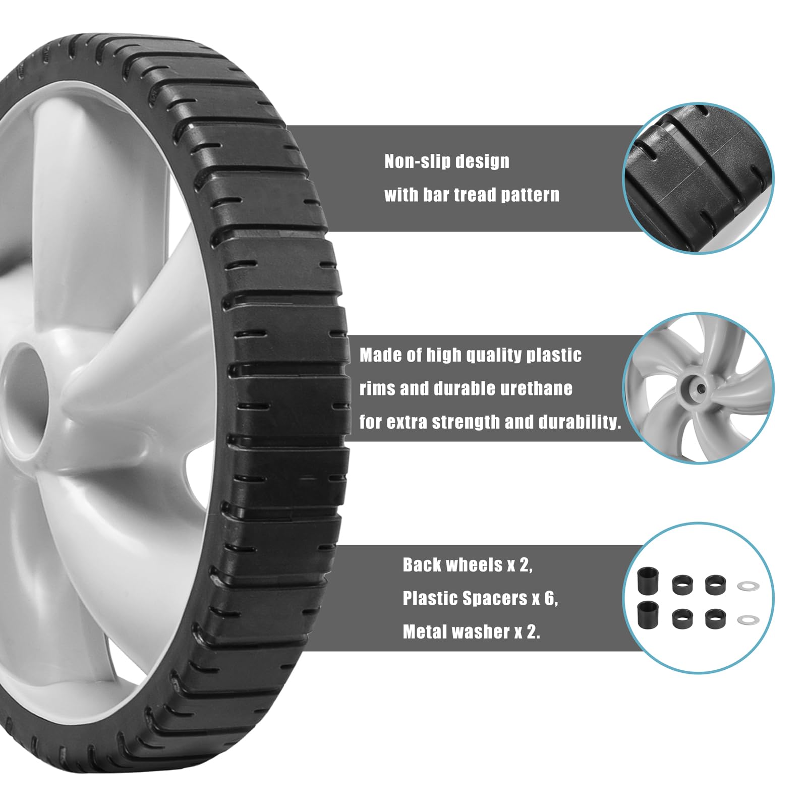 Ruedas traseras de 12 x 1.75 pulgadas para cortacésped Craftsman Arnold 490-324-0002, neumáticos de plástico de 12 pulgadas compatibles con cortacéspedes Poulan, Brute, Hon da, Hu sqvarna,