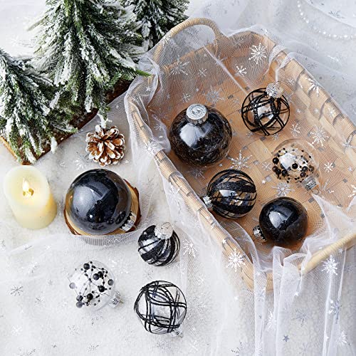 Clear Christmas Ball Ornaments,24ct Shatterproof Plastic Decorative Christmas Ornaments Hanging Xmas Tree Baubles Set with Stuffed Delicate Glittering Decorations for Holiday Party Home Decor(Black) - image 3