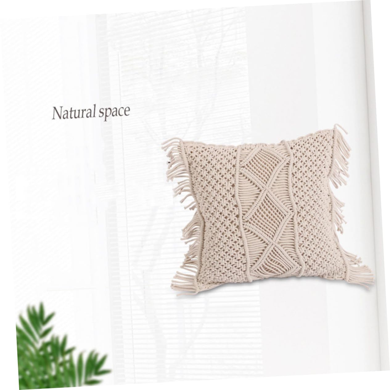 Fodera Cuscino Intrecciata a Mano Beige Frange 1 Pezzo | Cotone, Uso Casa e Regalo Inaugurazione, Copricuscino per Divano, Stile Semplice Delicato