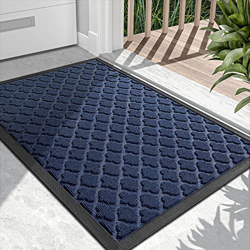 Dexi Door Mat Front Indoor Outdoor Doormat,Small Heavy Duty Rubber Outside Floor Rug For Entryway Patio Waterproof Low-Profile,23"X35",Navy Blue #TOP29