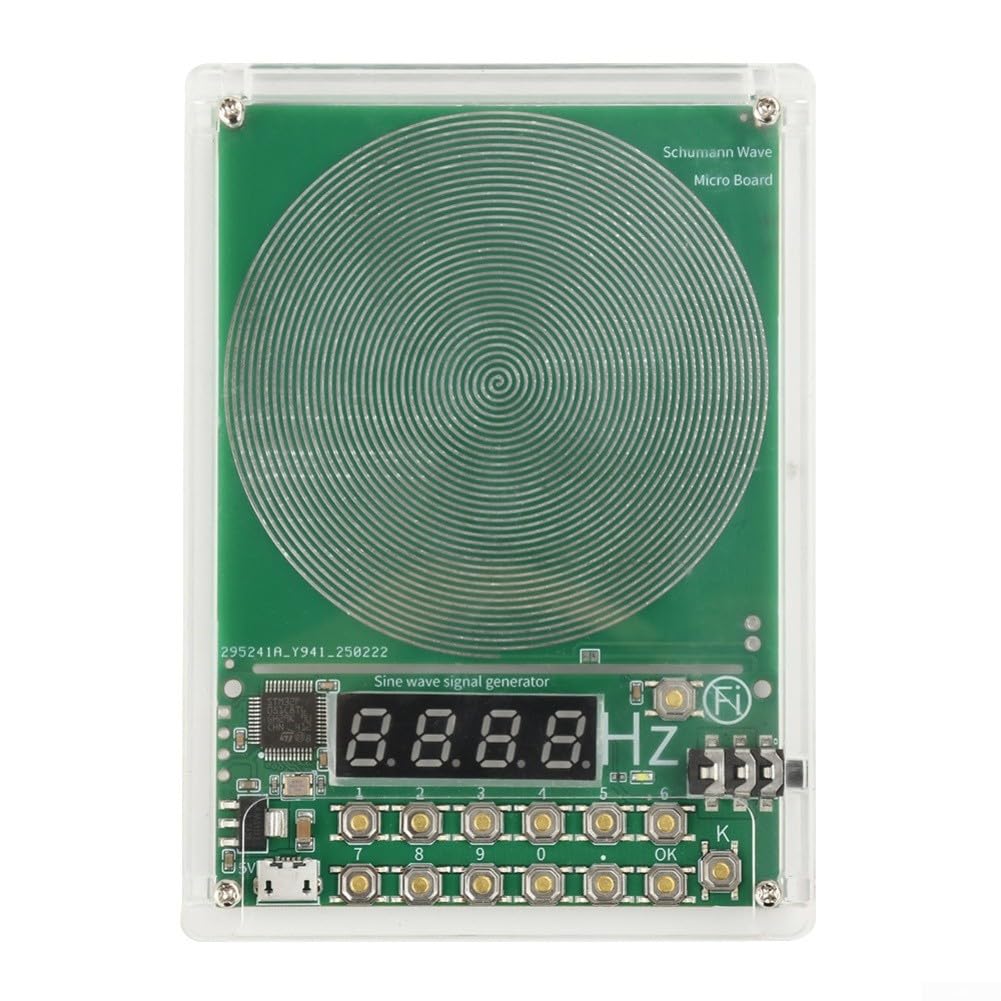 Générateur d'ondes Schumann 7,83 Hz - Fréquence réglable - Gamme complète de 0,01 Hz à 100 000 Hz - Sortie d'onde sinusoïdale - Avec alimentation USB - Coque en acrylique vert (doré)