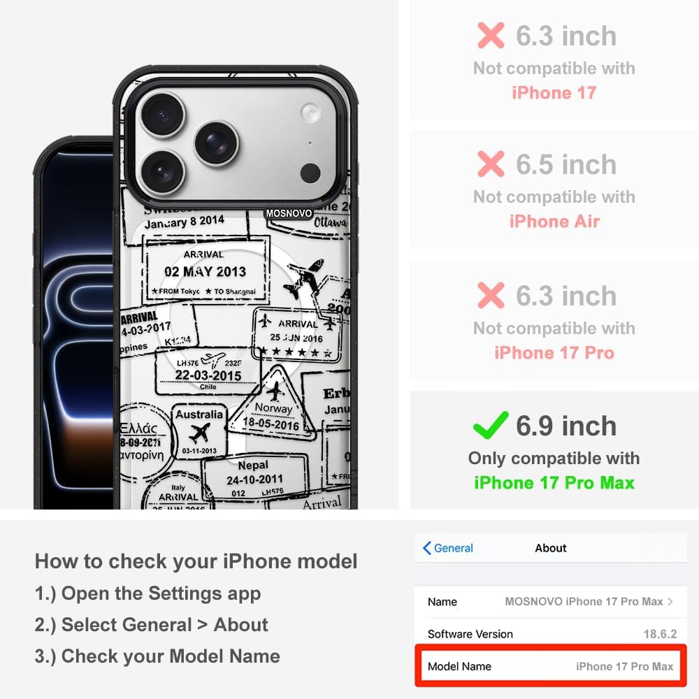 MOSNOVO for iPhone 17 Pro Max Case | Compatible with Magsafe | Military Grade 10ft Drop Tested | Camera Control | Clear Black with Clear - Journey Design - Image 2