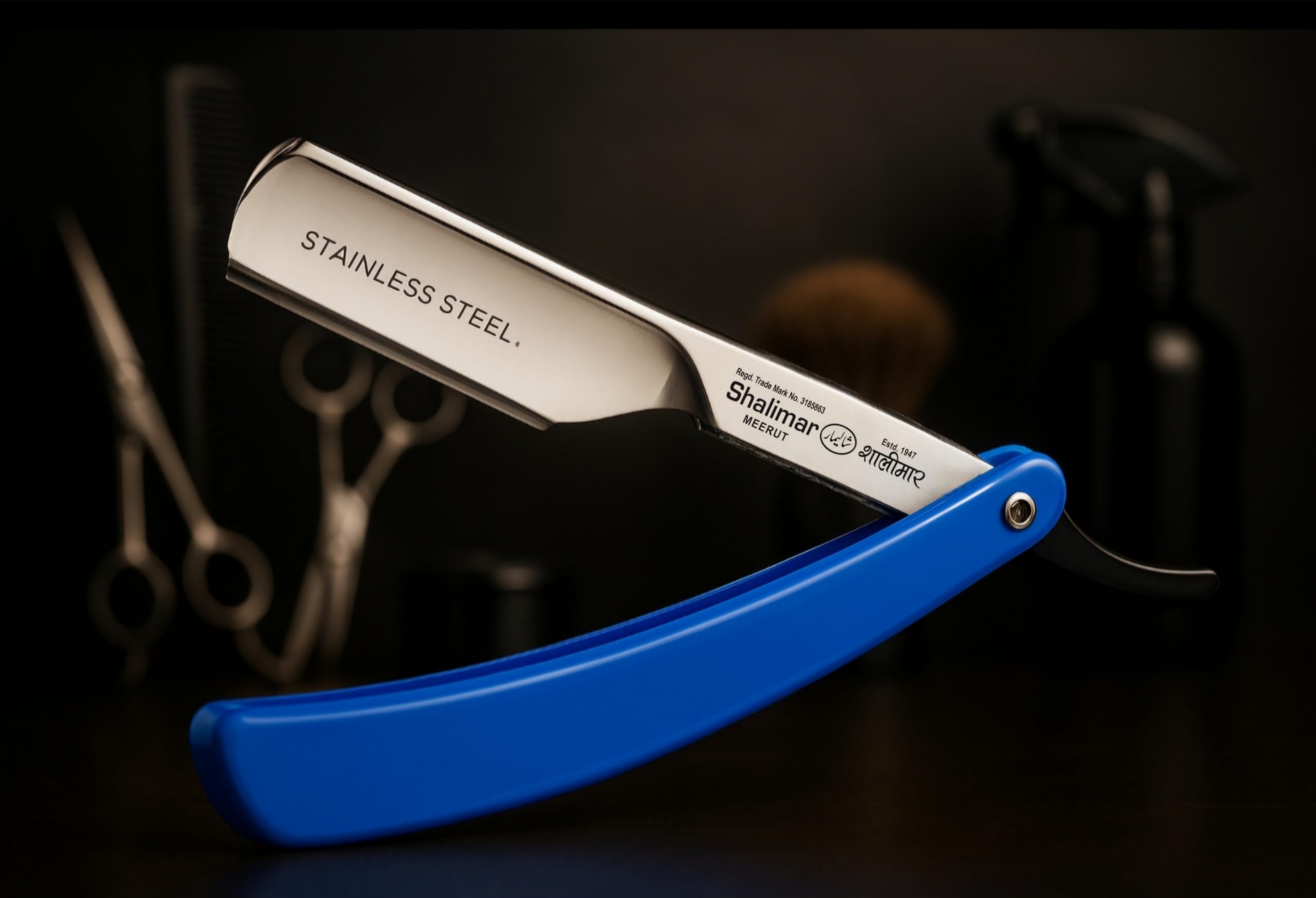 SHALIMAR BRAND PROFESSIONAL BARBER PLASTIC BODY STAINLESS STEEL STRAIGHT EDGE RAZOR FOLDING USTRA FOR BEARD SHAPING WITH 1 BLADE SALON USE & HOME USE, MEN - Image 5 thumbnail