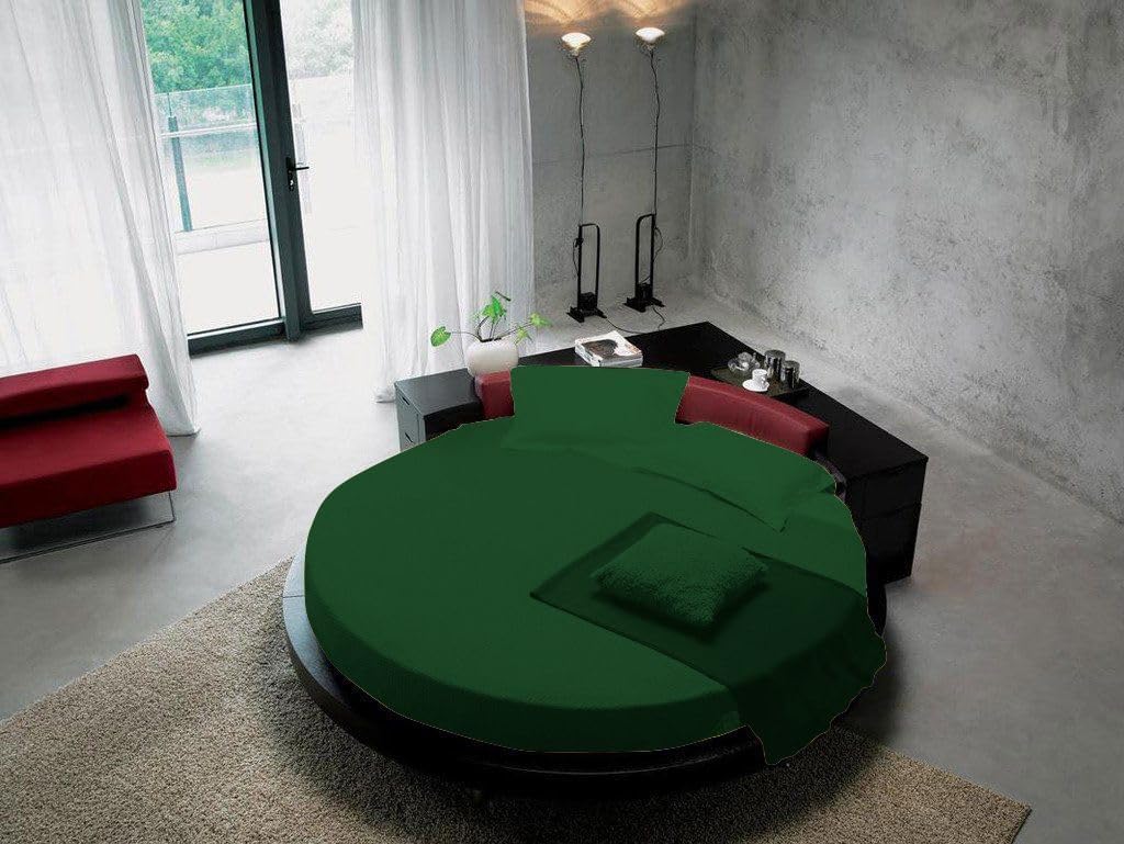 4 Piece Round Bed Sheet Set - 800 TC 1 Flat Sheet, 1 Round Bed Fitted Sheet and 2 Pillow Cover - Easy Fit with 12" Deep Pocket, Round Bed Sheet Set, (Full, Green) 100% Egyptian Cotton