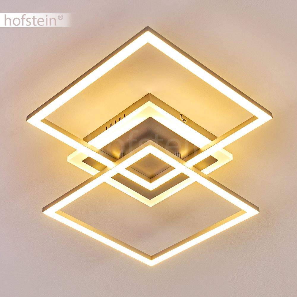 HOFSTEIN LED Deckenleuchte Lithgow, dimmbare Deckenlampe aus Metall in Silberfarben, moderne Leuchte dimmbar über Lichtschalter, 25 Watt, max. 2600 Lumen, 3000 Kelvin, Wohnzimmer, Küche, Esszimmer