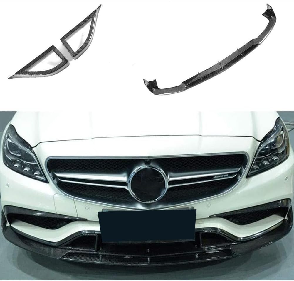 W218 CF Front Lip+ Molding Vent Trim,fits for Mercedes Benz W218 CLS Class CLS63 AMG Sedan 2015-2018 Carbon Fiber Front Chin Spoiler Protector Front Bumper Fender Vent Trim