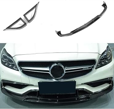 W218 CF Front Lip+ Molding Vent Trim,fits for Mercedes Benz W218 CLS Class CLS63 AMG Sedan 2015-2018 Carbon Fiber Front Chin Spoiler Protector Front Bumper Fender Vent Trim