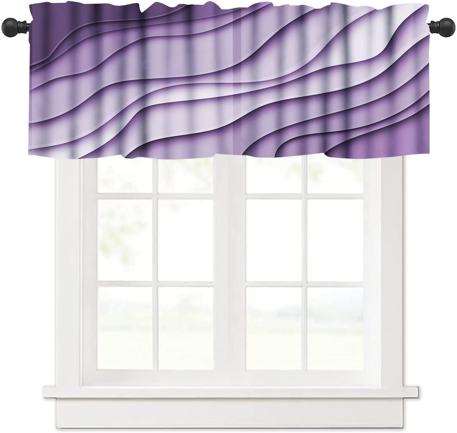 Nitmbi Purple Ombre Curtains Short and Valance for Kitchen,Purple Gradient Modern Abstract Geometric Pattern Drapes Window 1 Panel Rod Pocket Cafe