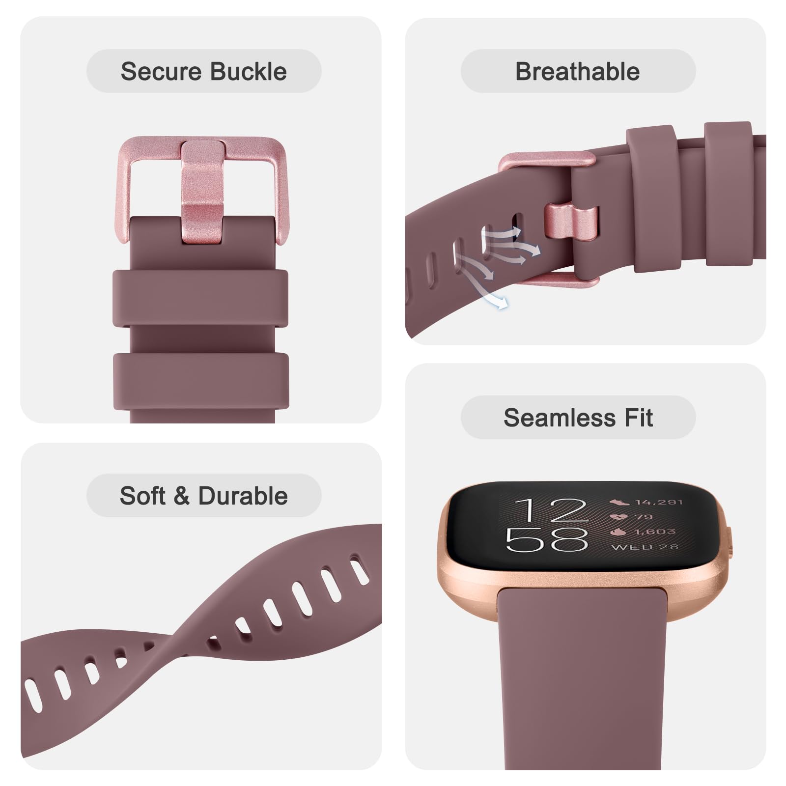 Silicone Sport Replacement Straps Compatible with Fitbit Versa Lite/Fitbit Versa 2 - Pack A, Small - Image 4