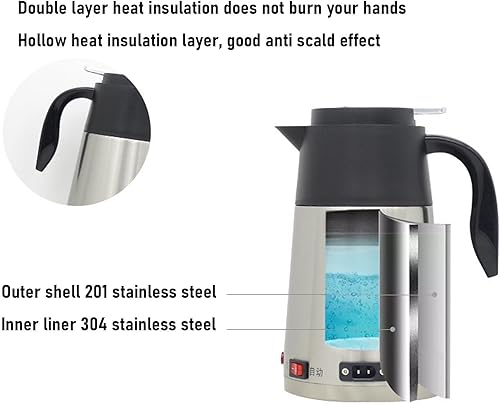 Miniatura 5 de Tyenaza 12V 1300ML Car Electric Kettle 304 Stainless Steel Car Water Heater Boiler Portable for Travel