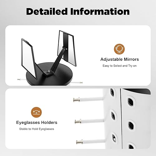 Miniatura 5 de 44 pares de soportes redondos para gafas, exhibición giratoria de 360 lentes de sol, organizador independiente con espejos ajustables y soporte de