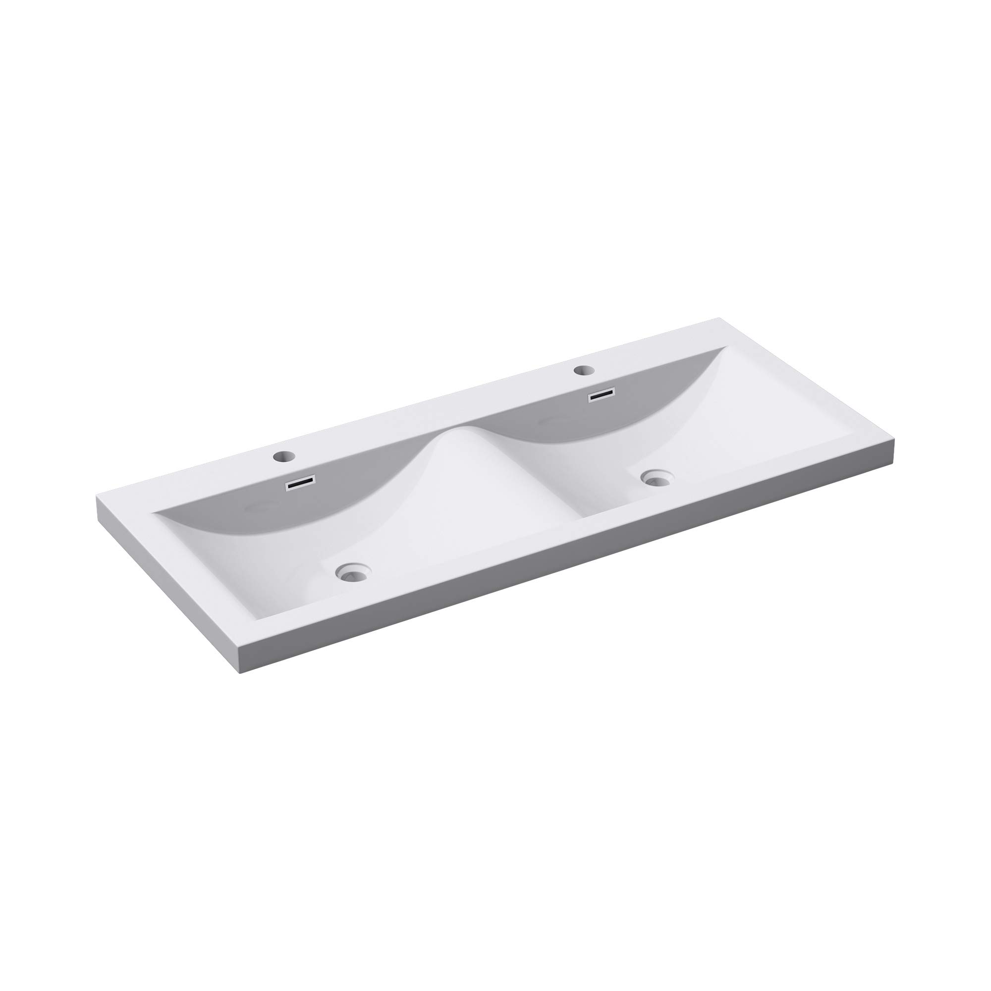 doporro Lavabo da Incasso 120 cm Doppia Vasca in Marmoresina Bianco Lucido, Lavabo Bagno Integrale Soprapiano con 2 Fori Rubinetto e Troppopieno Colossum03