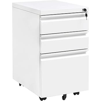 Amazon Com Locking File Cabinet Rolling Metal Filing Cabinet 3 Drawer Fully Assembled Office Pedestal Files Except Wheel White A Kitchen Dining