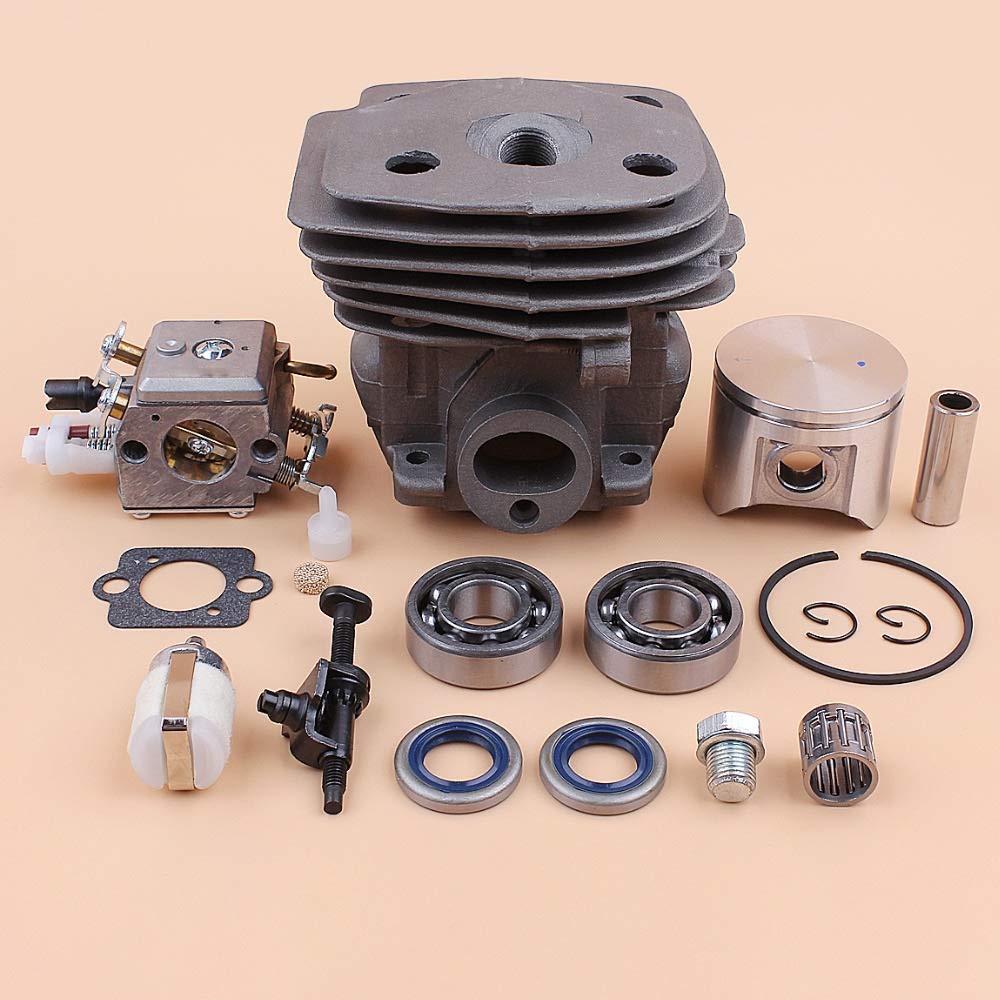 Tiempo Beixi 47 mm Cilindro del pistón Rodamiento Carburador Cadena Tensor de ventilación del depósito Compatible con Husqvarna 357 XP 357XP 359 Piezas de Repuesto for motosierras
