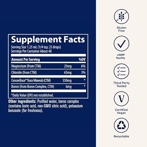 Miniatura 6 de Trace Minerals Boro iónico líquido (2 onzas)  Suplementos de boro que apoyan el metabolismo óseo, la función cerebral y las articulaciones