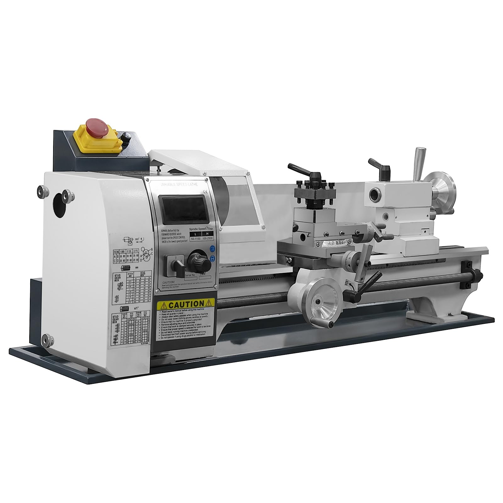 Tokarka do metalu 220 x 500 mm, tokarka stołowa z metalowymi zębatkami i uchwytem na nóż, szczotkowany silnik o zmiennej prędkości 0-2500 obr./min, idealny do gwintowania, toczenia i wiercenia