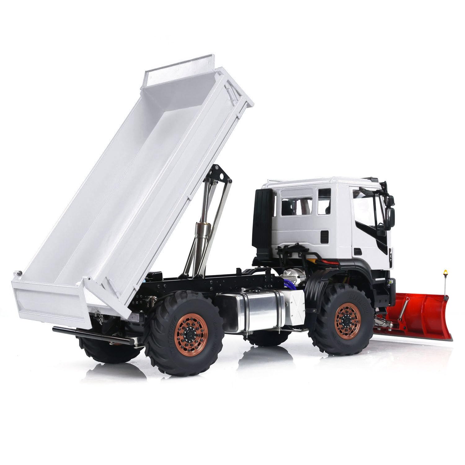 Camion benne hydraulique 1/14 RC 4 x 4 en métal RC avec pelle à neige transmission 2 vitesses son léger contrôleur radio I6S