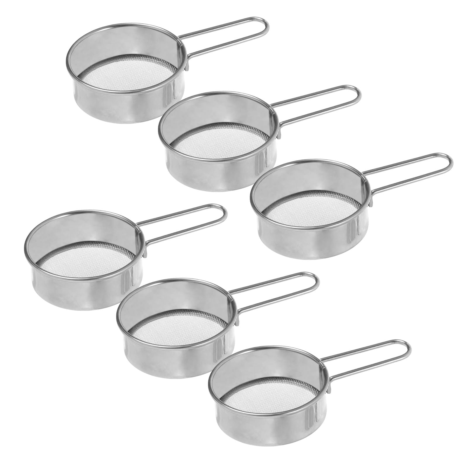 MALSSE Of 6 Stainless Steel Sifters Flour Sieves Fine Meshes Strainer Baking Flour Sifter with Handle for Baking Home Tool
