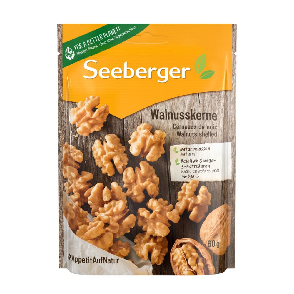 Seeberger Walnusskerne 15er Pack: Walnüsse ohne Schale - reich an Omega-3-Fettsäuren - ideal als gesunde Zwischenmahlzeit - ohne Zusatzstoffe, vegan (15 x 60 g)