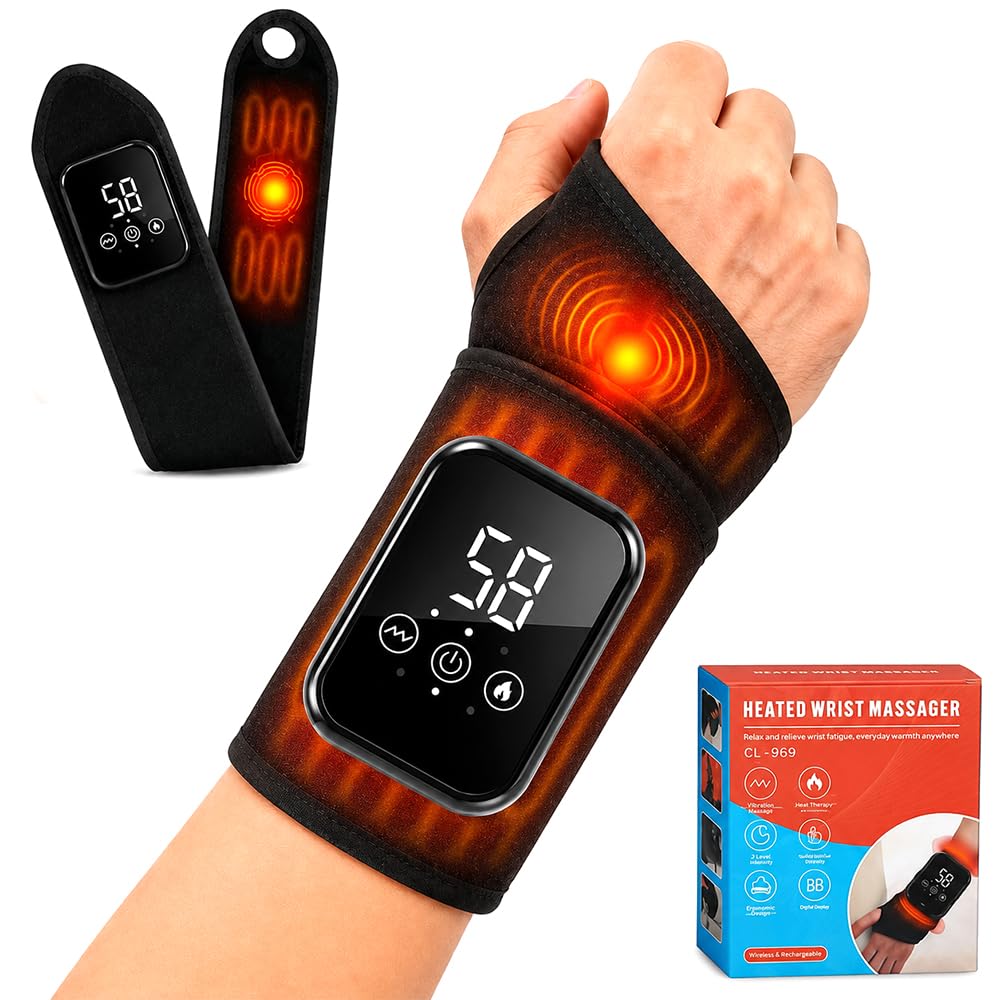 Cordless Heated Wrist Support, ZMCVOE Electric Heated Wrist Wrap with 3 Heats and Vibrations Modes, Portable Electric Heateds Hand Wrists Wrap for Carpal Tunnel, Hand, Arm, Knee, Elbow