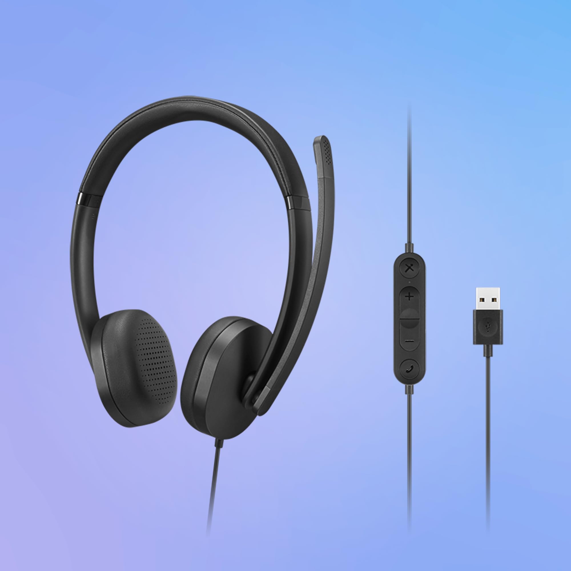Lenovo USB-A Wired Stereo Headset Gen 2 - Cuffie con Microfono, plug and play cavo USB-A con controlli mute/volume, leggere, ottimali per Lavoro e Studio, Compatibili con PC, Laptop, Windows, macOS