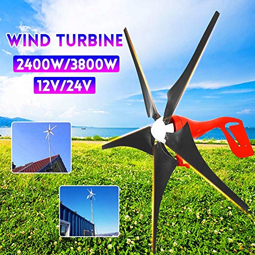 2020 2400W / 3800W 12V / 24V Horizontal Wind Turbine with 5-blade Optional Permanent Magnet Wind Turbine, Controller for Solar Streetlight Hot Wind Turbines Generator ( Color : 2400W , Size : 12V )